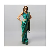 One Minute Saree Petite Yara Green Moss Weave Art Silk Ready to Wear Sari