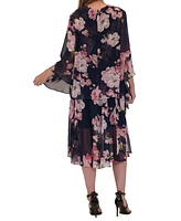Robbie Bee Plus Floral Print Open-Front Chiffon Jacket Dress