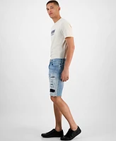 Guess Men's Logan Slim-Fit Destroyed Denim Shorts