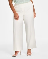 Anne Klein Plus Pull-On Wide-Leg Tailored Pants