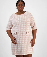 Connected Plus Size Tweed 3/4-Sleeve Sheath Dress