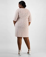 Connected Plus Size Tweed 3/4-Sleeve Sheath Dress