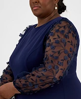 Connected Plus Size Floral-Applique Sheath Dress