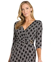 R & M Richards Women's Printed Faux-Wrap Dress