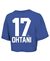 Majestic Women's Shohei Ohtani Royal Los Angeles Dodgers 2024 World Series Champions Name Number Boxy Crop T-Shirt