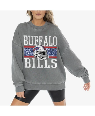 Gameday Couture Women's Gray Buffalo Bills Vintage Wash Oversized Crewneck Fleece Pullover