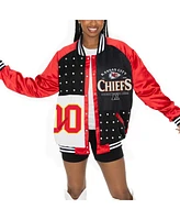 Gameday Couture Women's Red/Black Kansas City Chiefs Oversized Hot Shot Rhinestone Throwback Full-Snap Varsity Bomber Jacket
