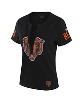 Wear by Erin Andrews x Gracie Hunt Women's Black Chicago Bears Draft Me Lace-Up T-Shirt