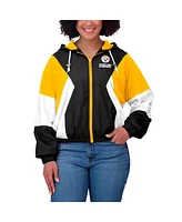 Wear by Erin Andrews Women's Black Pittsburgh Steelers Color Block Full-Zip Windbreaker Jacket