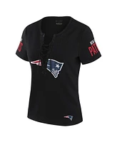 Wear by Erin Andrews x Gracie Hunt Women's Black New England Patriots Draft Me Lace-Up T-Shirt