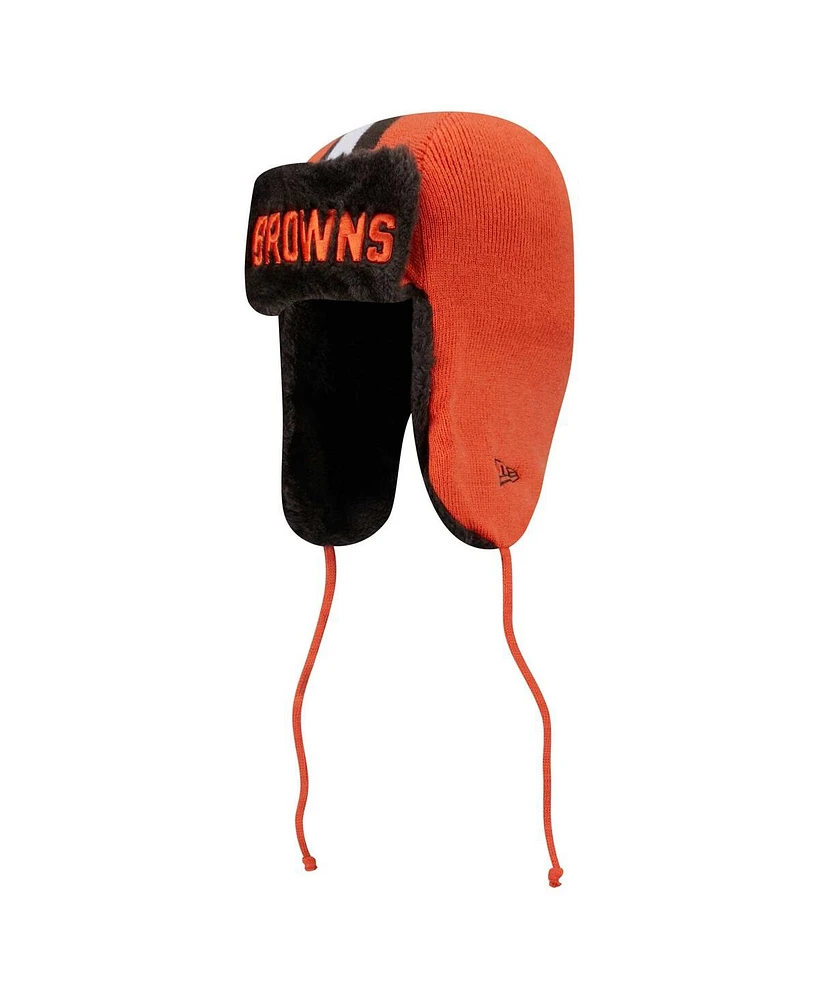 New Era Men's Orange Cleveland Browns Helmet Head Trapper Knit Hat