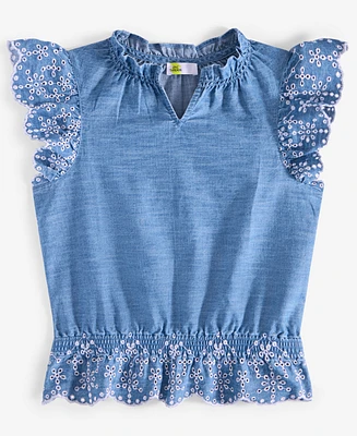 Epic Threads Little & Big Girls Eyelet-Trim Chambray Top, Exclusively at Macy's