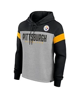 Fanatics Women's Heather Gray/Black Pittsburgh Steelers Bold Play Call Pullover Hoodie