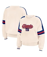 Wear by Erin Andrews Women's Cream New York Giants Stripe Pullover Sweater