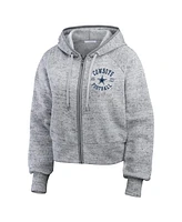 Wear by Erin Andrews Women's Heather Gray Dallas Cowboys Speckled Fleece Cropped Full-Zip Hoodie