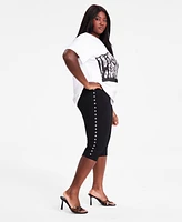 Bar Iii Trendy Plus Pull-On High-Rise Stud-Trim Capri Pants, Exclusively at Macy's