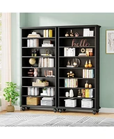 Tribesigns 2 Set 9-Tier Tall Bookcase with Led Lighting, 69" Modern Freestanding Bookshelf Solid Wood Legs, Wooden Open Display Shelf Organizer f
