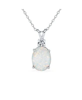 Bling Jewelry Classic Cz 5CT Solitaire White Oval Opal Pendant Necklace .925 Silver