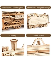 Robotime 3D Wooden Puzzle , Mechanical Train Model Vehicle Building, Beige, 12"2.64"3.23"