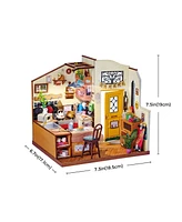 Robotime Cozy Kitchen Diy Miniature House Kit Birthday Gifts for Adult Boys & Girls, 7.3"6.7"7.5"