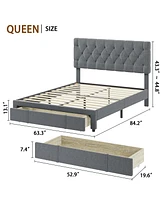 gaomon Queen Size Bed Frame with 2 Storage Drawers, Upholstered Platform Bed Frame