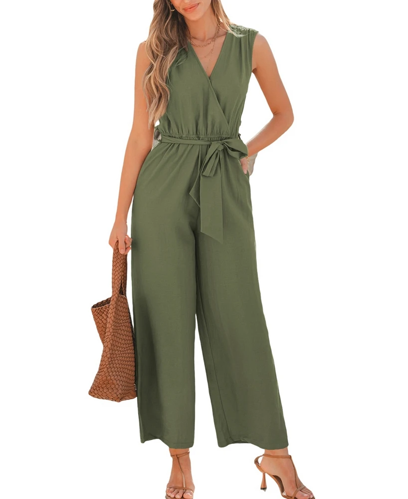 Cupshe Women's Overlap Collar Waist Tie Jumpsuit