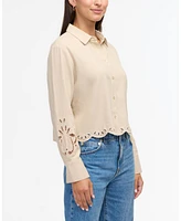 Ellen Tracy Women s Cropped Shirt with Embroidery