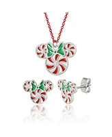 Disney Minnie Mouse Holiday Peppermint Minnie Necklace and Earring Set