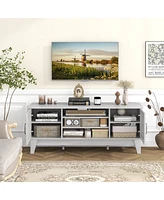 Gymax Farmhouse Tv Stand for TVs Up to 65 Inches w/ 2 Barn Door Cabinets & 4 Shelves