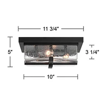 Grambling 11 3/4" Farmhouse Industrial Flush-Mount Ceiling Light Fixture Kitchen Foyer Hallway 4-Light Rustic Black Finish Seeded Glass Metal Bed