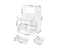 gaomon Vanity Desk, Makeup Vanity Table with Mirror & 9 Led Light Bulbs, 4 Large Drawers and 3 Tiers of Open Shelves for Bedroom
