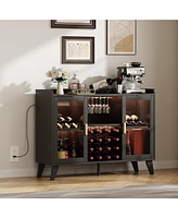 gaomon Wine Bar Cabinet with Led Light, Coffee Bar Cabinet with Power Outlet,Kitchen Buffet Sideboard with Storage,Buffet Sideboard with Acrylic Doors