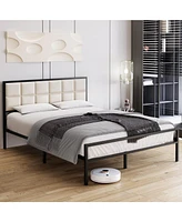 gaomon Platform Bed Frame with Faux Leather Headboard Metal Slat Support Bed Frame