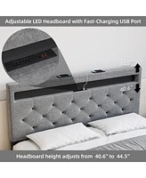 gaomon Platform Bed with Usb Port and Led Light Headboard Wood Slat Support Bed Frame