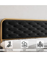 gaomon King Bed Frame with Button Velvet Headboard