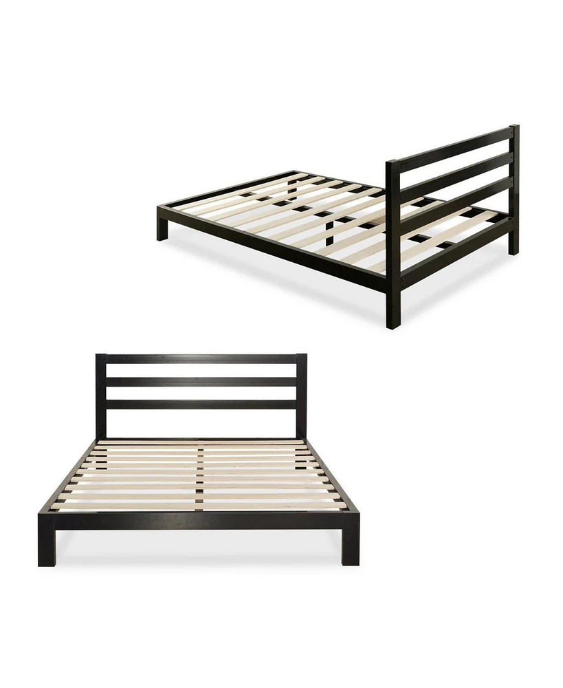 Slickblue Heavy Duty Metal Platform Bed Frame with Headboard and Wood Slats