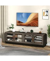 Gymax Large Tv Stand for TVs up to 75'' Console Table w/ 4 Tempered Glass Doors