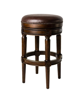 Maven Lane Pullman Backless Bar Stool in Dark Walnut Finish with Vintage Brown Leather