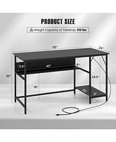 Gouun 55 Inch Computer Desk with 4 Power Outlets and Cpu Stand