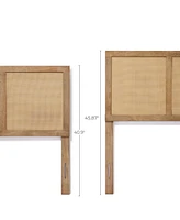 LuxenHome Natural Finish Rubberwood with Rattan Panels Headboard