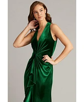 Tadashi Shoji Cider Twist-Drape Velvet Gown