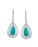 Bling Jewelry Western Style Natural Blue Turquoise Dangle Earrings in Sterling Silver