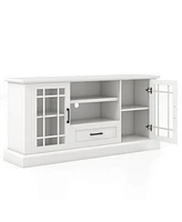 Gymax Farmhouse Tv Stand for TVs up to 70'' Media Center w/Glass Doors Cubbies & Drawer