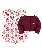 Hudson Baby Toddler Girls Hudson Cotton Dress and Cardigan 2pc Set, Fall Floral