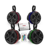 Pyle 4” Waterproof Off-Road Speakers with Rgb Lights & 4-Channel Amplifier, 800W (2 Pairs)