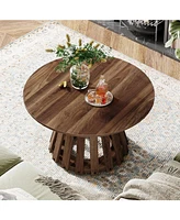 Tribesigns 31.5" Round Coffee Table, Farmhouse Circle Coffee Table with Slatted Base, Rustic Wood Accent Center Table for Living Room
