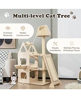 Gymax 52'' Tall Cat Tree w/ Scratching Post Ball & Board Plush Condo Padded Perch