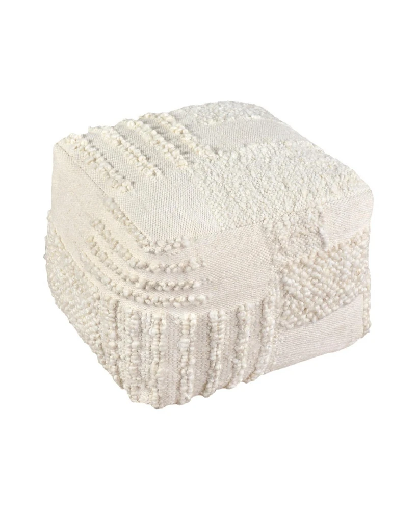 Anaya Home White Boucle Patchwork Handwoven Pouf