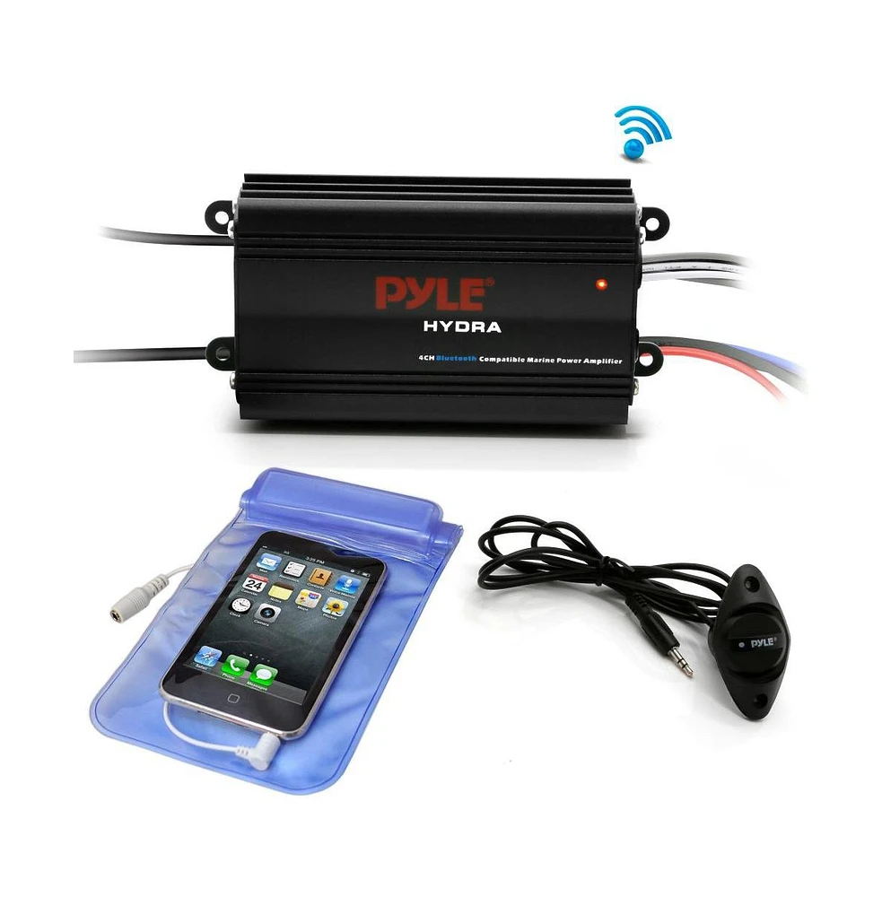 Pyle 4-Channel Bluetooth Marine Amplifier Kit, Waterproof, 1200W