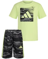 adidas Toddler & Little Boys Short-Sleeve T-Shirt Elastic-Waistband Printed Shorts, 2 Piece Set